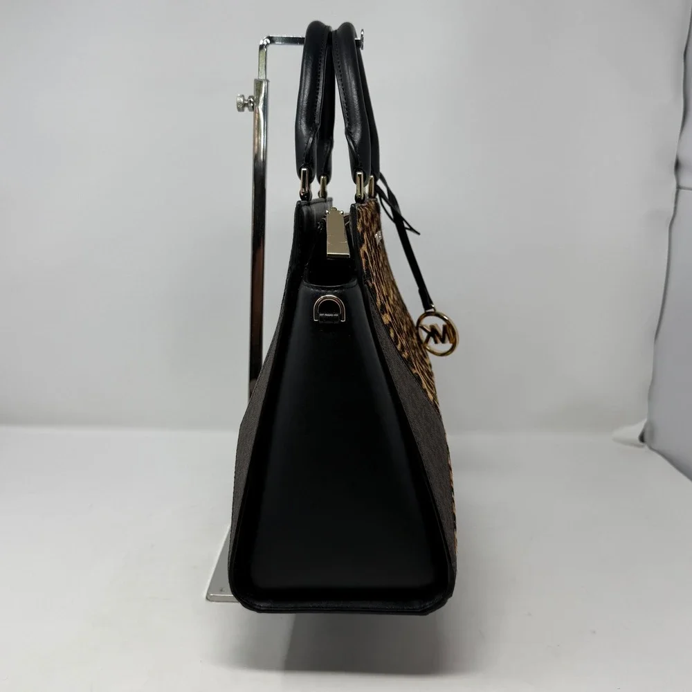Michael Kors Hope Satchel Bag Brown Leopard Tiger Haircalf Leather Mob Wife
